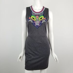Greylin Gray Beaded Embelished Neckline Dress Sz M